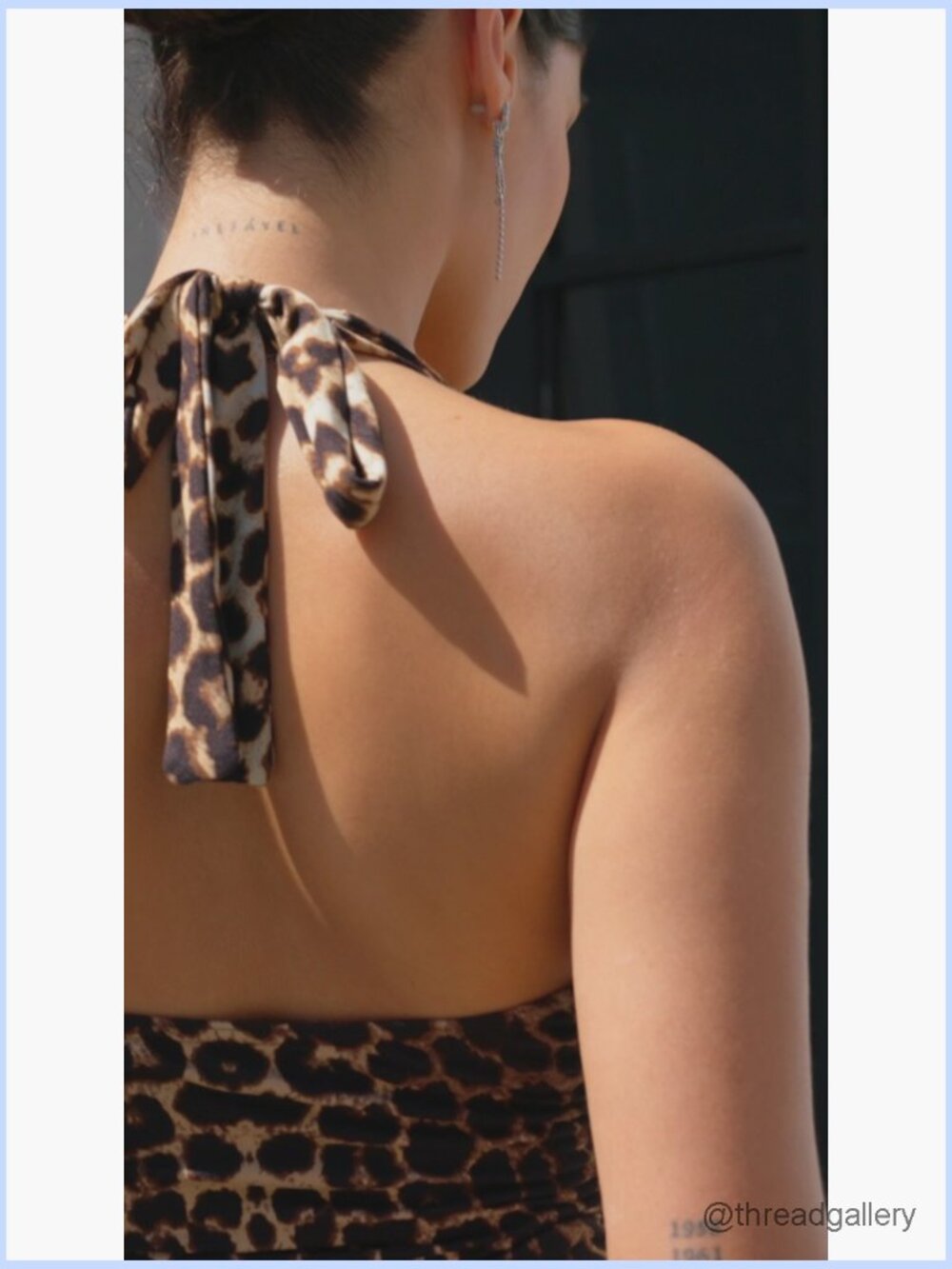 Leopard Print Ruched Halter Crop Top V Neck Tie Back Sleeveless Slim Fit Cami - Picture 5 of 5